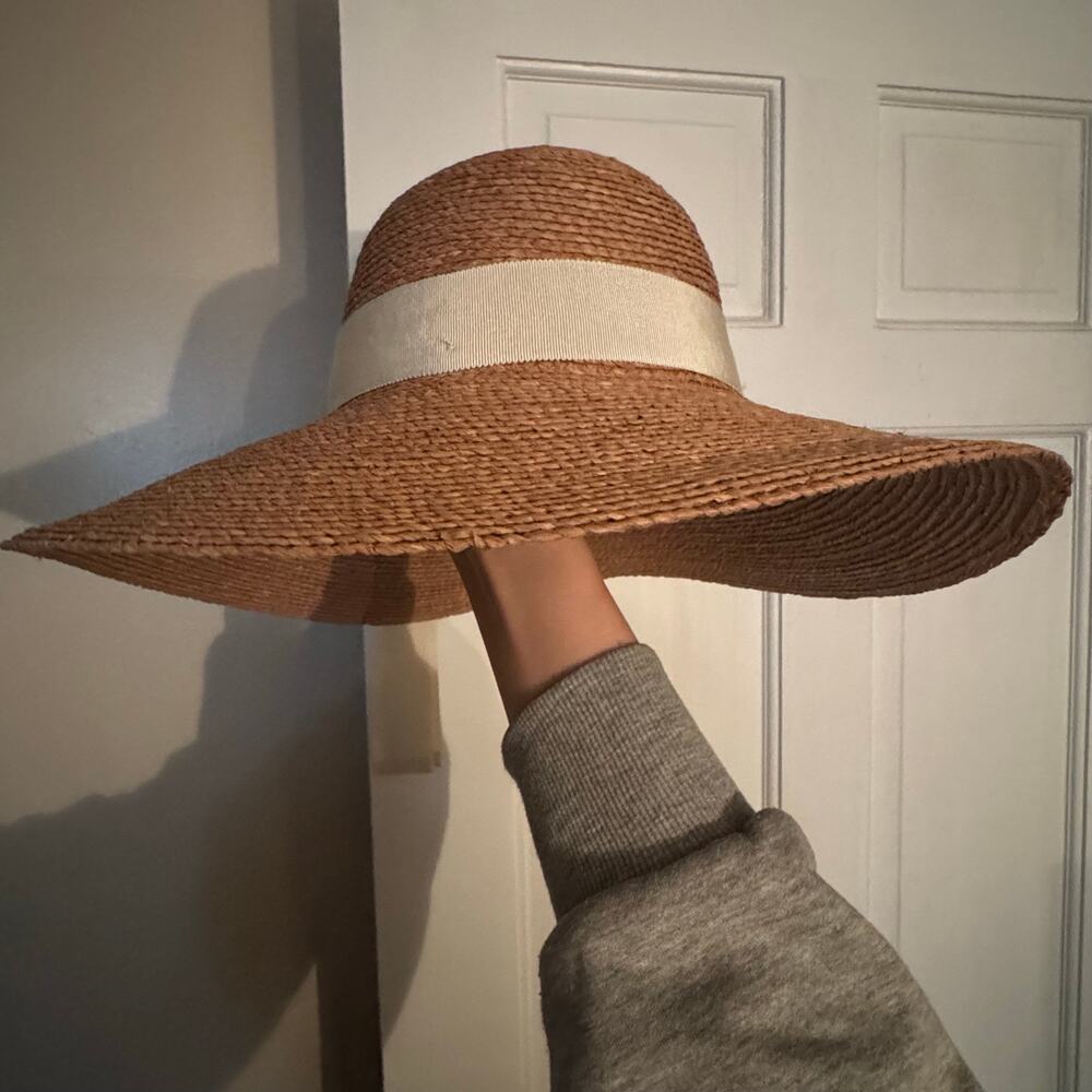 Helen Kaminski Cori Wide Brim Hat Nougat/Cream Raffia Sun Summer - Picture 6 of 16